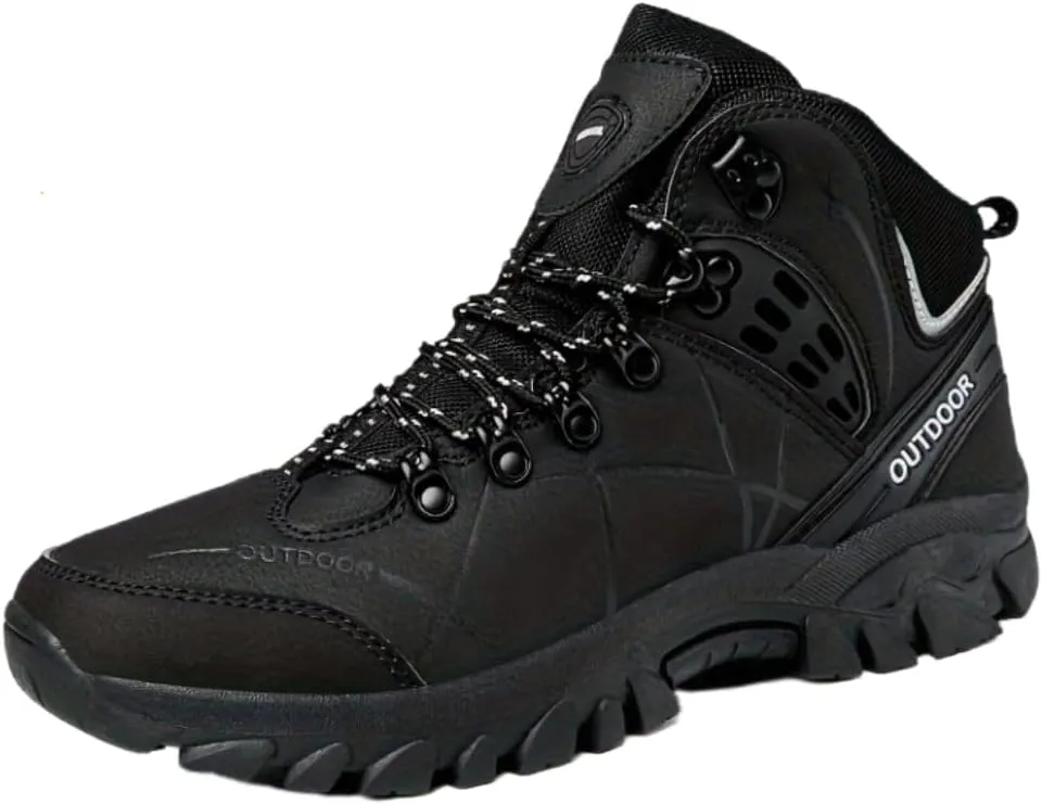 Men's Outdoor Hiking Boots, Breathable Comfortable Non-Slip Boots With Fuzzy Lining For Outdoor Walking Hiking Mountaineering, Autumn And Winter