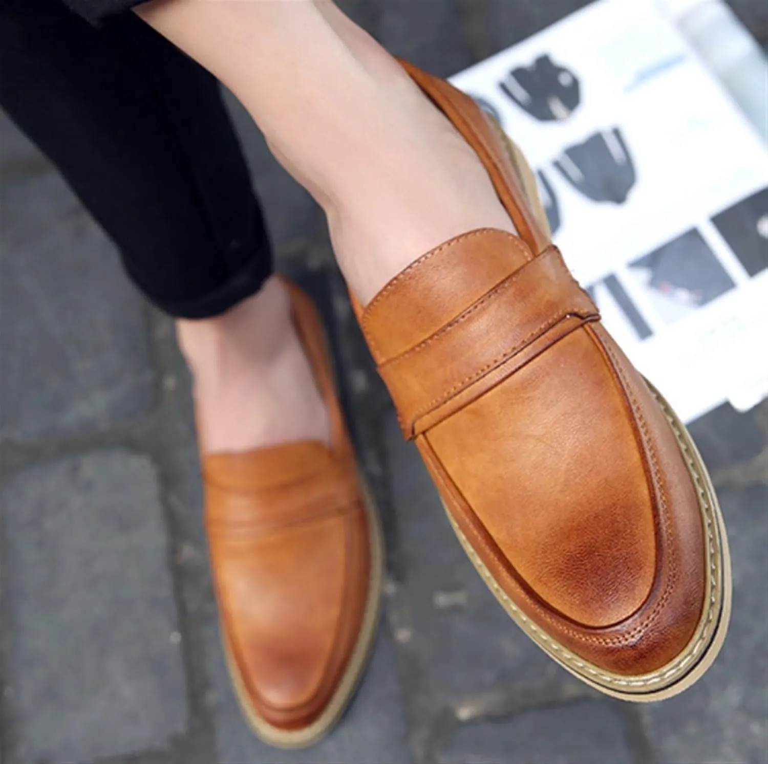 Men's Slip-On Penny Loafers Shoes Office Dress Shoes Formal Oxfords Shoes Cap Toe Casual Business Loafers Outdoor Walking Shoes Derby Shoes for Men