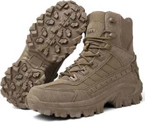 Men's Tactical Boots with Side Zipper, Waterproof Military Combat Boots, Lightweight Comfortable Hiking and Outdoor Boots