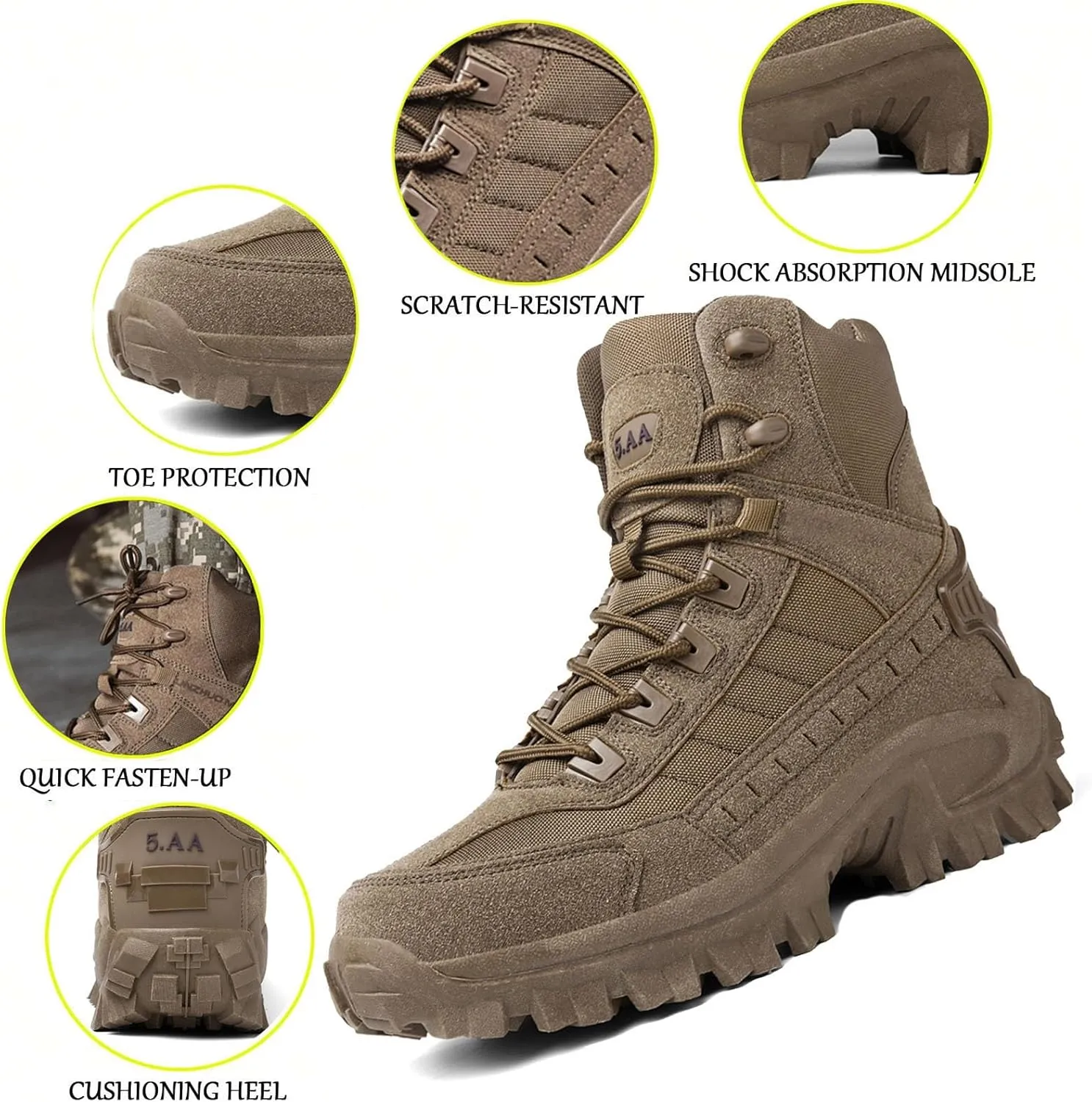 Men's Tactical Boots with Side Zipper, Waterproof Military Combat Boots, Lightweight Comfortable Hiking and Outdoor Boots