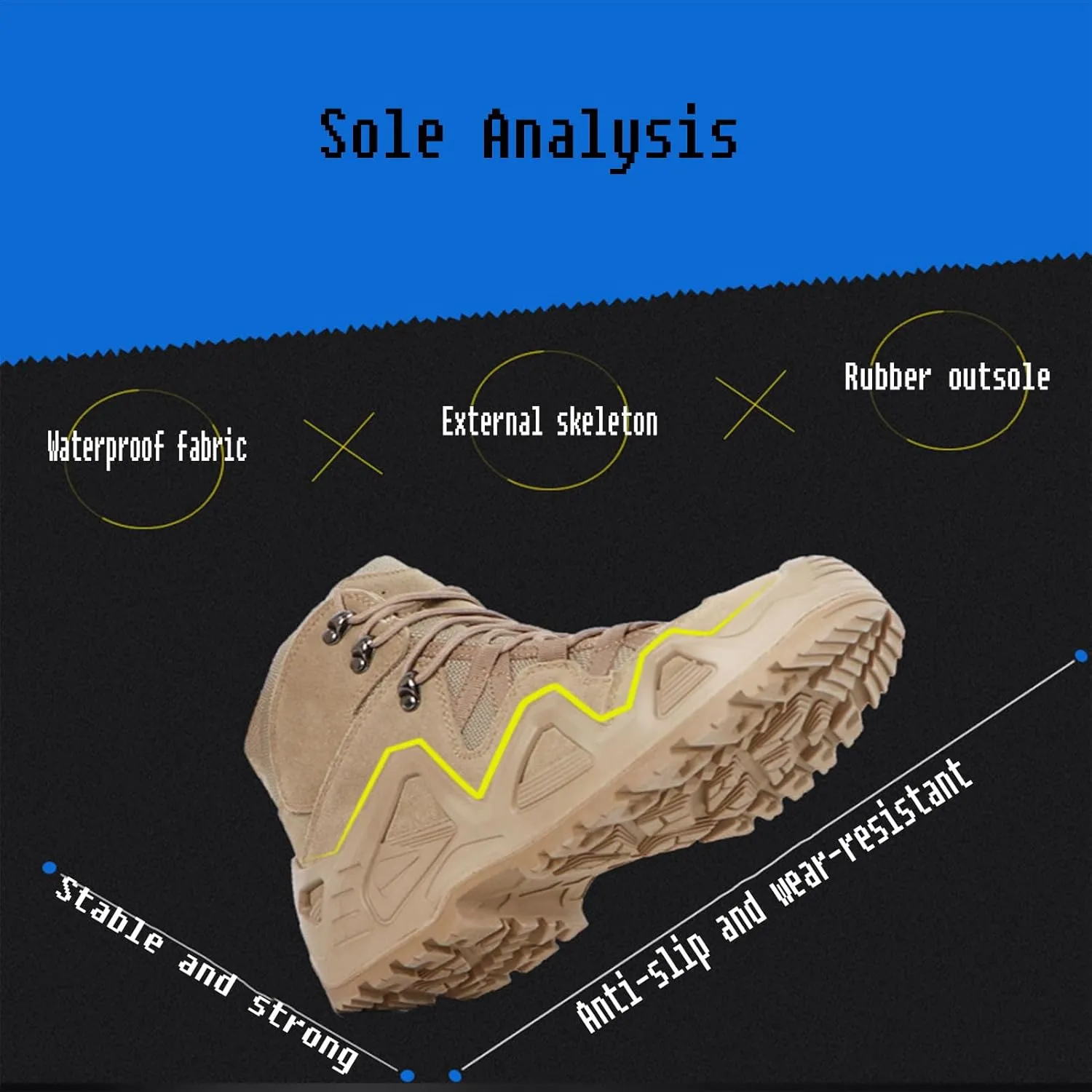 Men's Tactical Waterproof Boots, Durable Comfortable Coated Leather Combat Hiking Shoes