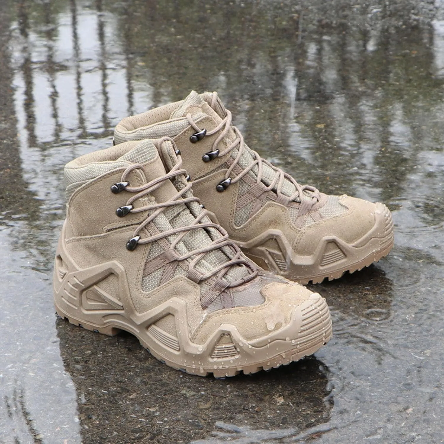 Men's Tactical Waterproof Boots, Durable Comfortable Coated Leather Combat Hiking Shoes