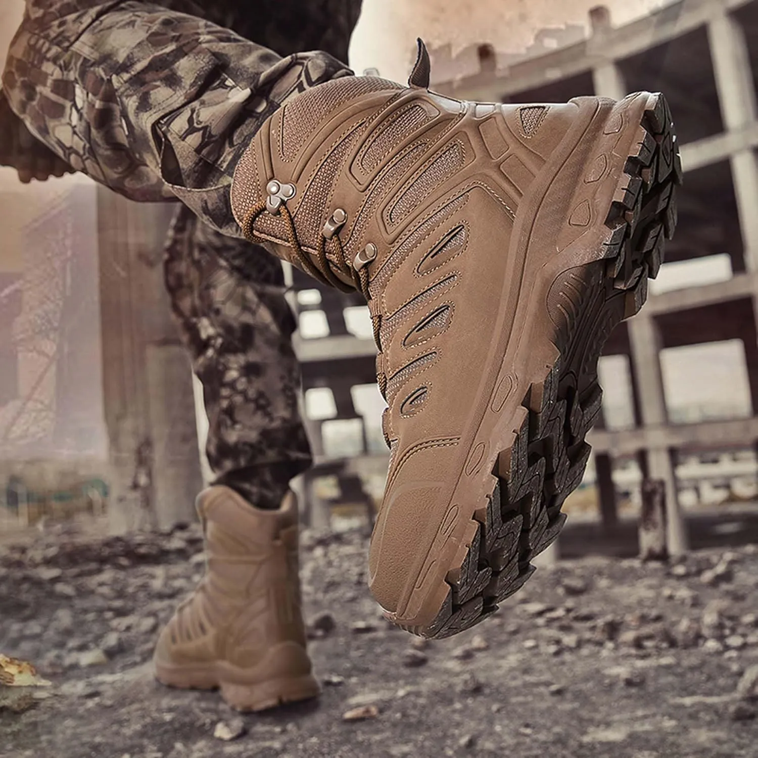 Men's Waterproof Anti Slip Wear-Resistant Tactical Hiking Boots Military Work Boots Combat Boots Outdoor Hiking Breathable Military Shoes