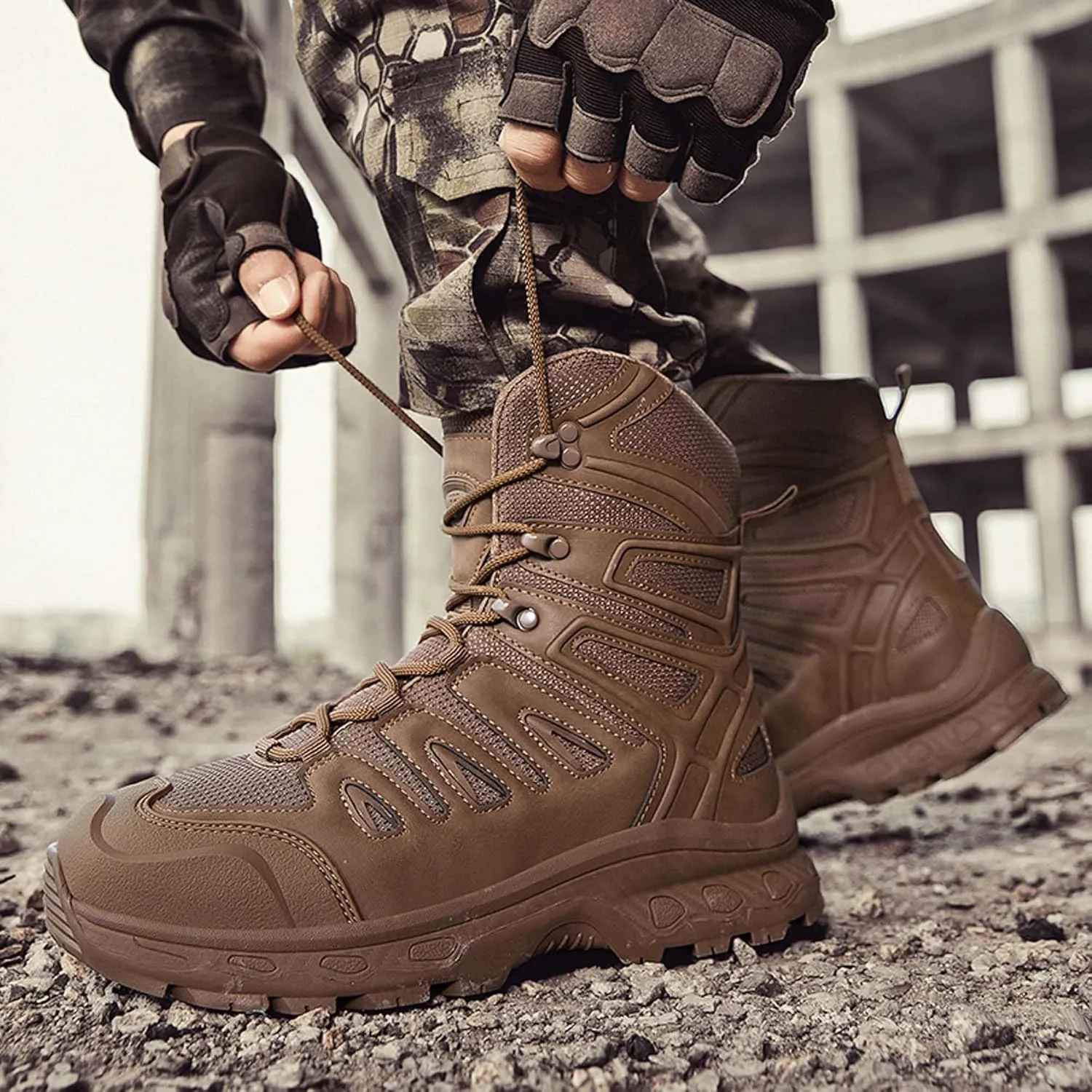 Men's Waterproof Anti Slip Wear-Resistant Tactical Hiking Boots Military Work Boots Combat Boots Outdoor Hiking Breathable Military Shoes
