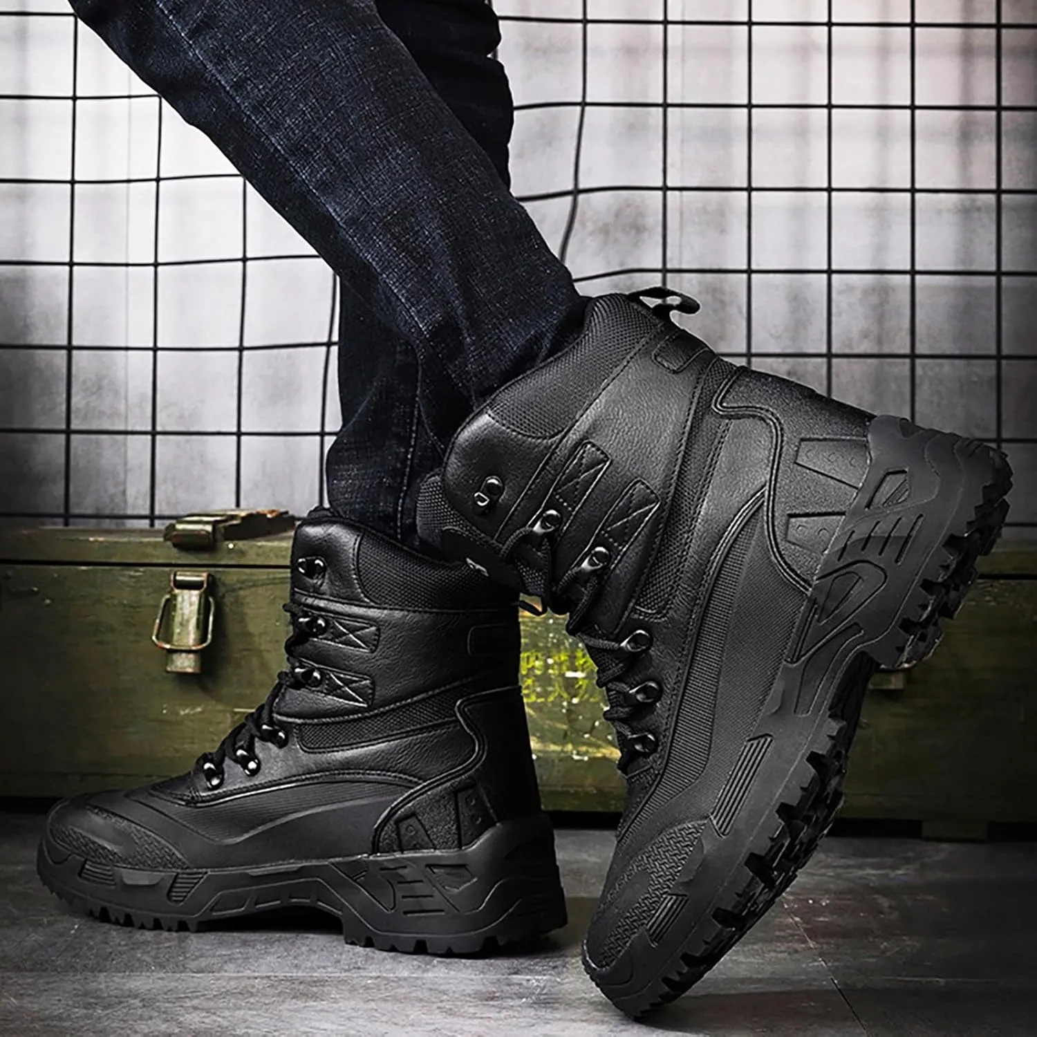 Mens Waterproof Hiking Boots Military Tactical Boots Combat Boots Breathable Police Patrol Boots Army Boots
