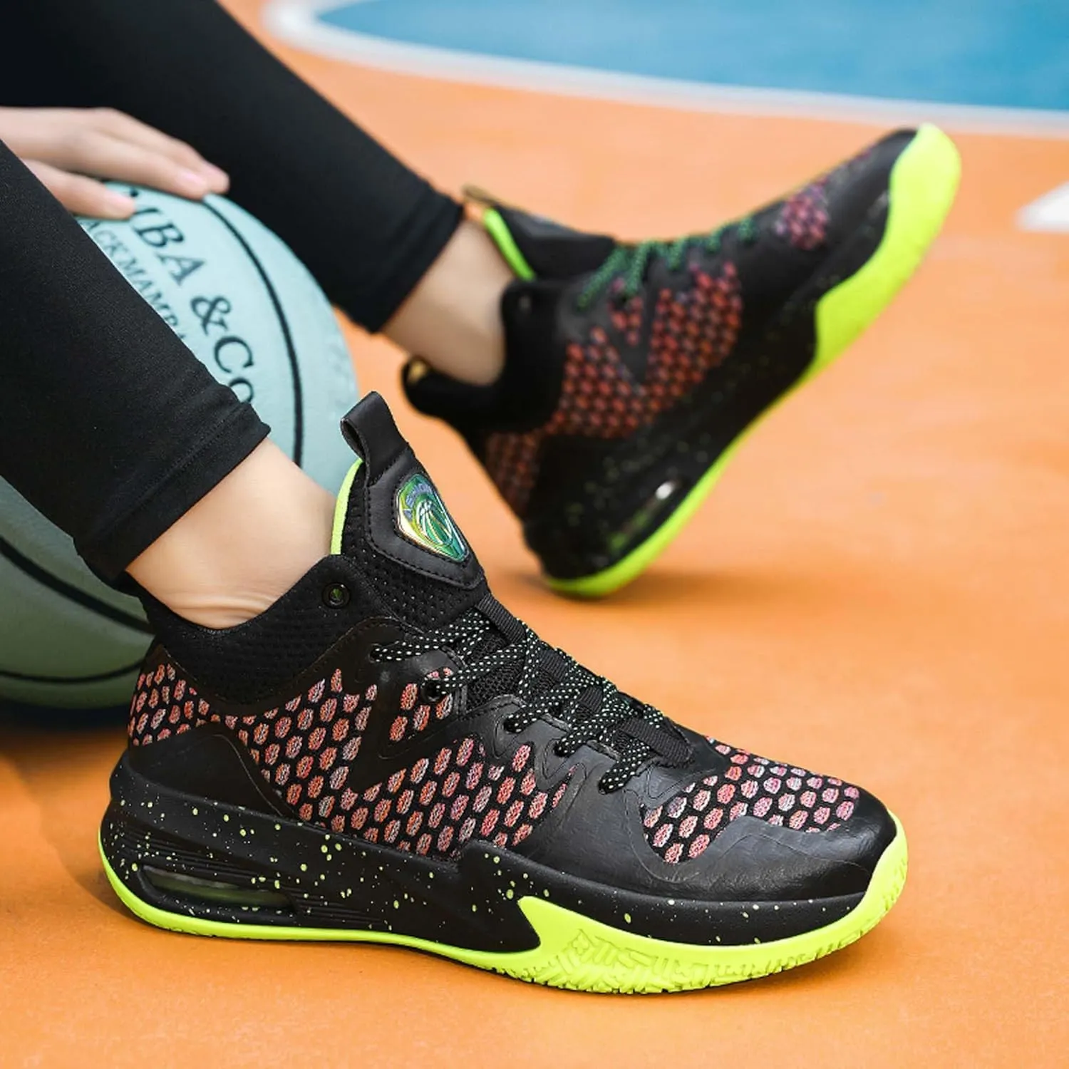 Mens White Mid Top Lace Up Basketball Sneakers Rubber Sole High Elasticity Running Shoes Lightweight and Breathable Casual Sneakers Wear Resistant and Durable Hiking Shoes Fitness Training Shoes