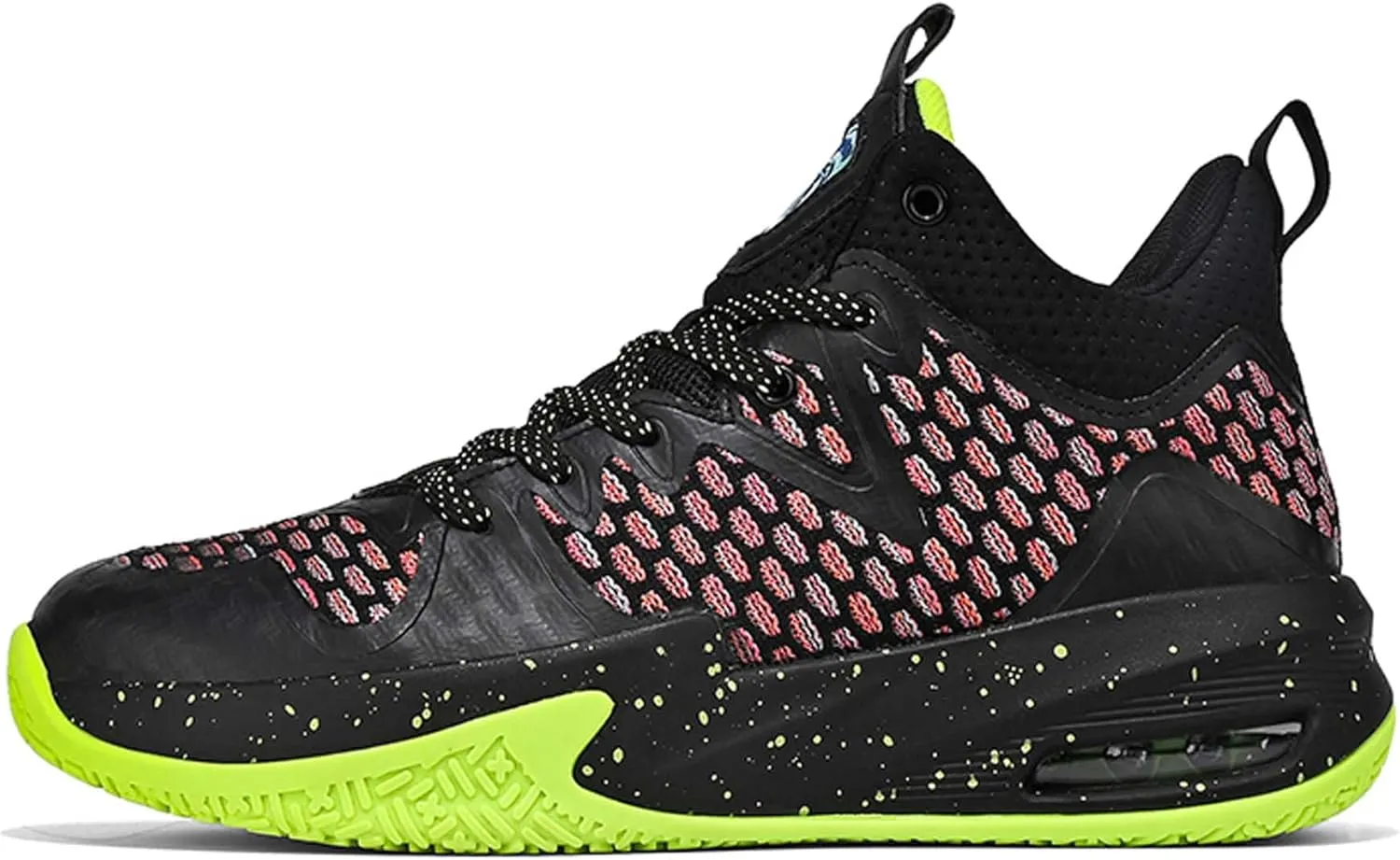 Mens White Mid Top Lace Up Basketball Sneakers Rubber Sole High Elasticity Running Shoes Lightweight and Breathable Casual Sneakers Wear Resistant and Durable Hiking Shoes Fitness Training Shoes