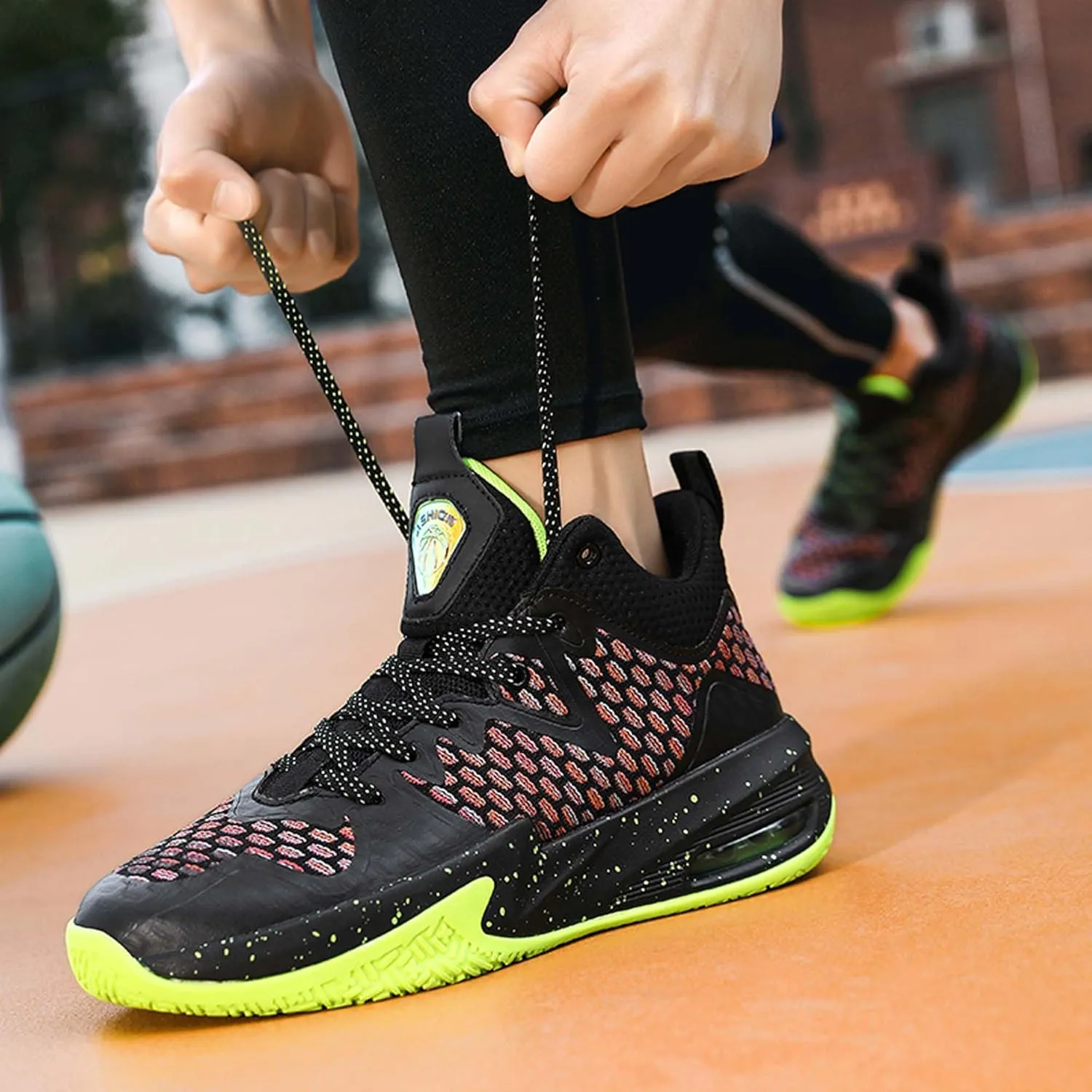 Mens White Mid Top Lace Up Basketball Sneakers Rubber Sole High Elasticity Running Shoes Lightweight and Breathable Casual Sneakers Wear Resistant and Durable Hiking Shoes Fitness Training Shoes