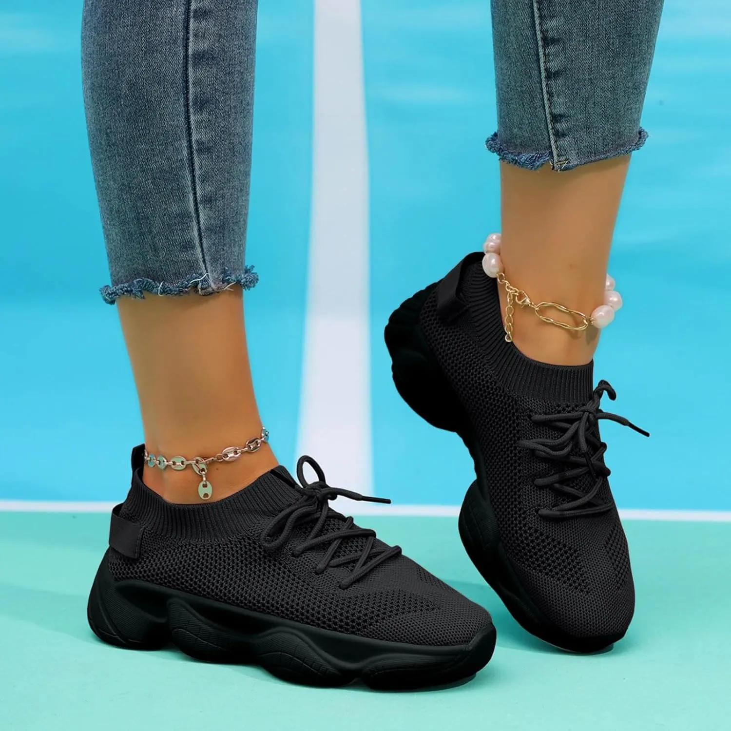 Mesh Slip On Black Non Slip Shoes for Women, Work Shoes & Restaurant Sneakers - Comfortable Gym Workout Work