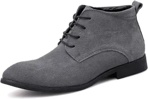 New Round Toe Boots For Men Derby Suede Leather Waterproof Anti-slip Block Heel Dress Casual Work