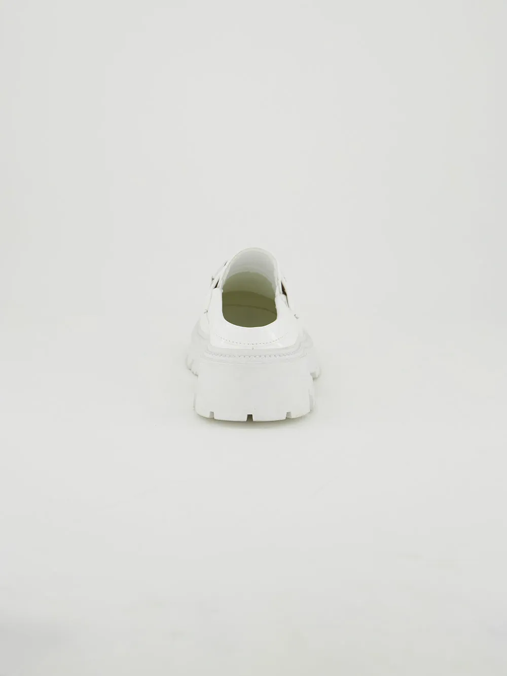 Patent High Loafer Shoe.White Chain Trim.