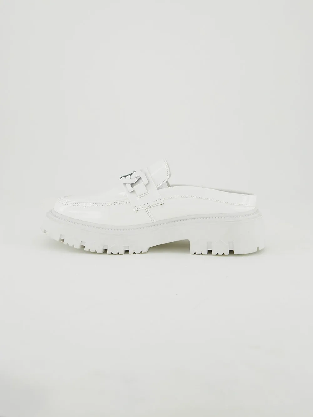 Patent High Loafer Shoe.White Chain Trim.