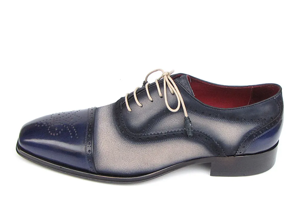Paul Parkman Men's Captoe Oxfords Navy / Beige Hand-Painted Shoes (Id#024)