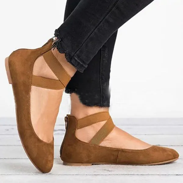 Plain Flat Velvet Ankle Strap Round Toe Basic Date Comfort Flats
