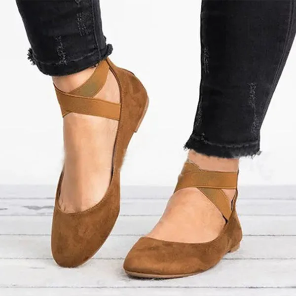 Plain Flat Velvet Ankle Strap Round Toe Basic Date Comfort Flats