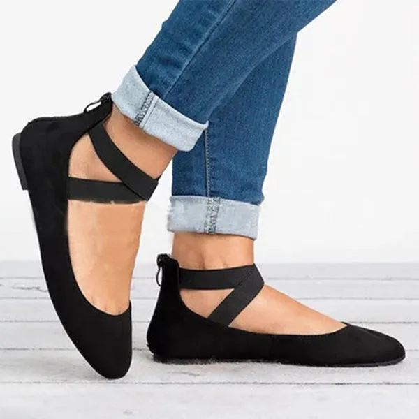 Plain Flat Velvet Ankle Strap Round Toe Basic Date Comfort Flats
