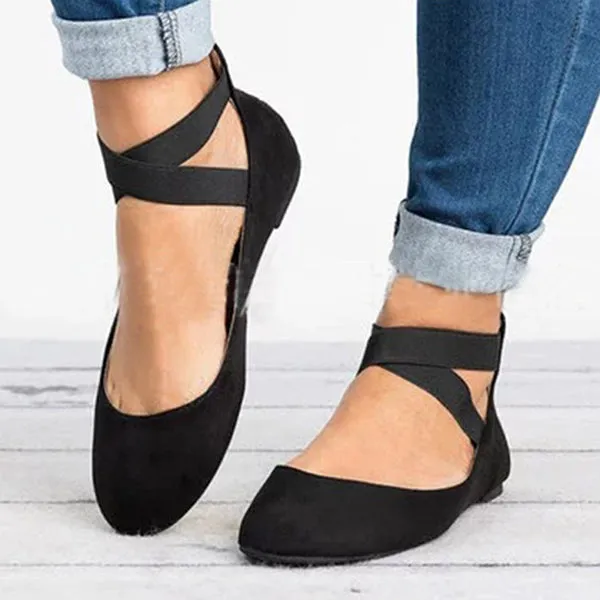 Plain Flat Velvet Ankle Strap Round Toe Basic Date Comfort Flats
