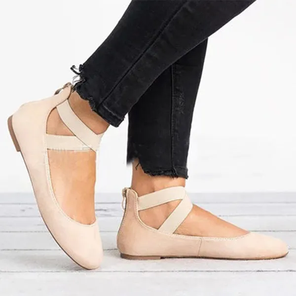 Plain Flat Velvet Ankle Strap Round Toe Basic Date Comfort Flats