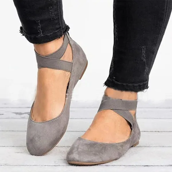 Plain Flat Velvet Ankle Strap Round Toe Basic Date Comfort Flats