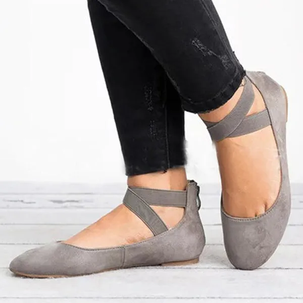 Plain Flat Velvet Ankle Strap Round Toe Basic Date Comfort Flats