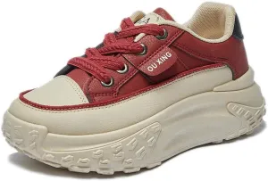 QINGCOMFACAI Womens Platform Fashion Sneakers Comfortable Breathable Casual Lace Up Non-Slip Sneakers Sport Workout Walking Outdoor Shoes