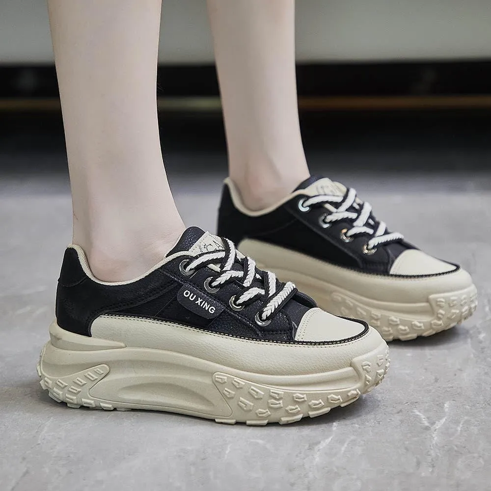 QINGCOMFACAI Womens Platform Fashion Sneakers Comfortable Breathable Casual Lace Up Non-Slip Sneakers Sport Workout Walking Outdoor Shoes