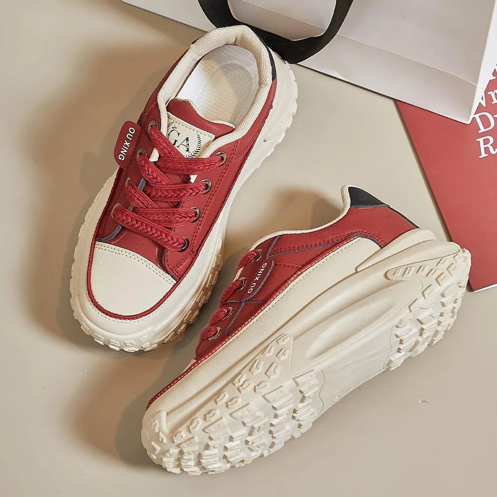 QINGCOMFACAI Womens Platform Fashion Sneakers Comfortable Breathable Casual Lace Up Non-Slip Sneakers Sport Workout Walking Outdoor Shoes