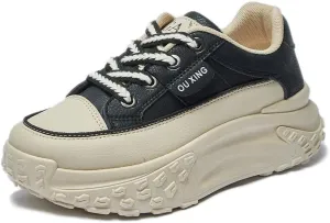 QINGCOMFACAI Womens Platform Fashion Sneakers Comfortable Breathable Casual Lace Up Non-Slip Sneakers Sport Workout Walking Outdoor Shoes
