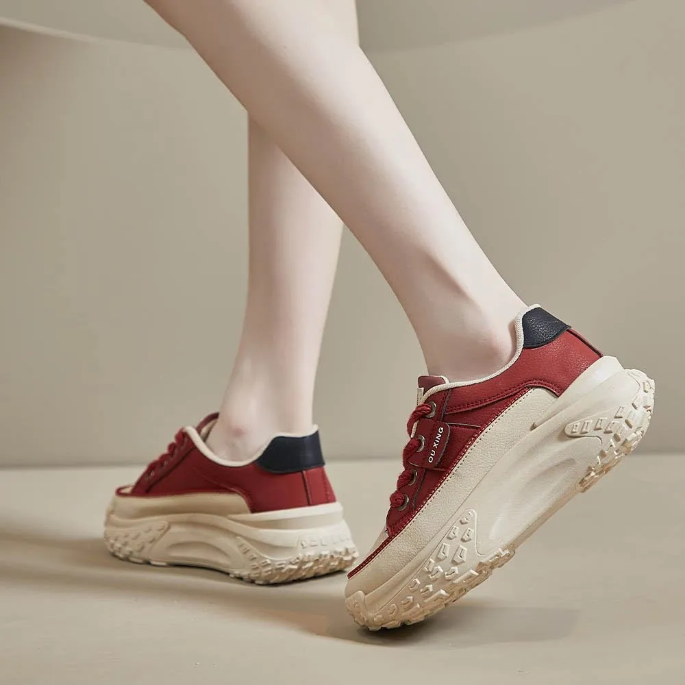 QINGCOMFACAI Womens Platform Fashion Sneakers Comfortable Breathable Casual Lace Up Non-Slip Sneakers Sport Workout Walking Outdoor Shoes