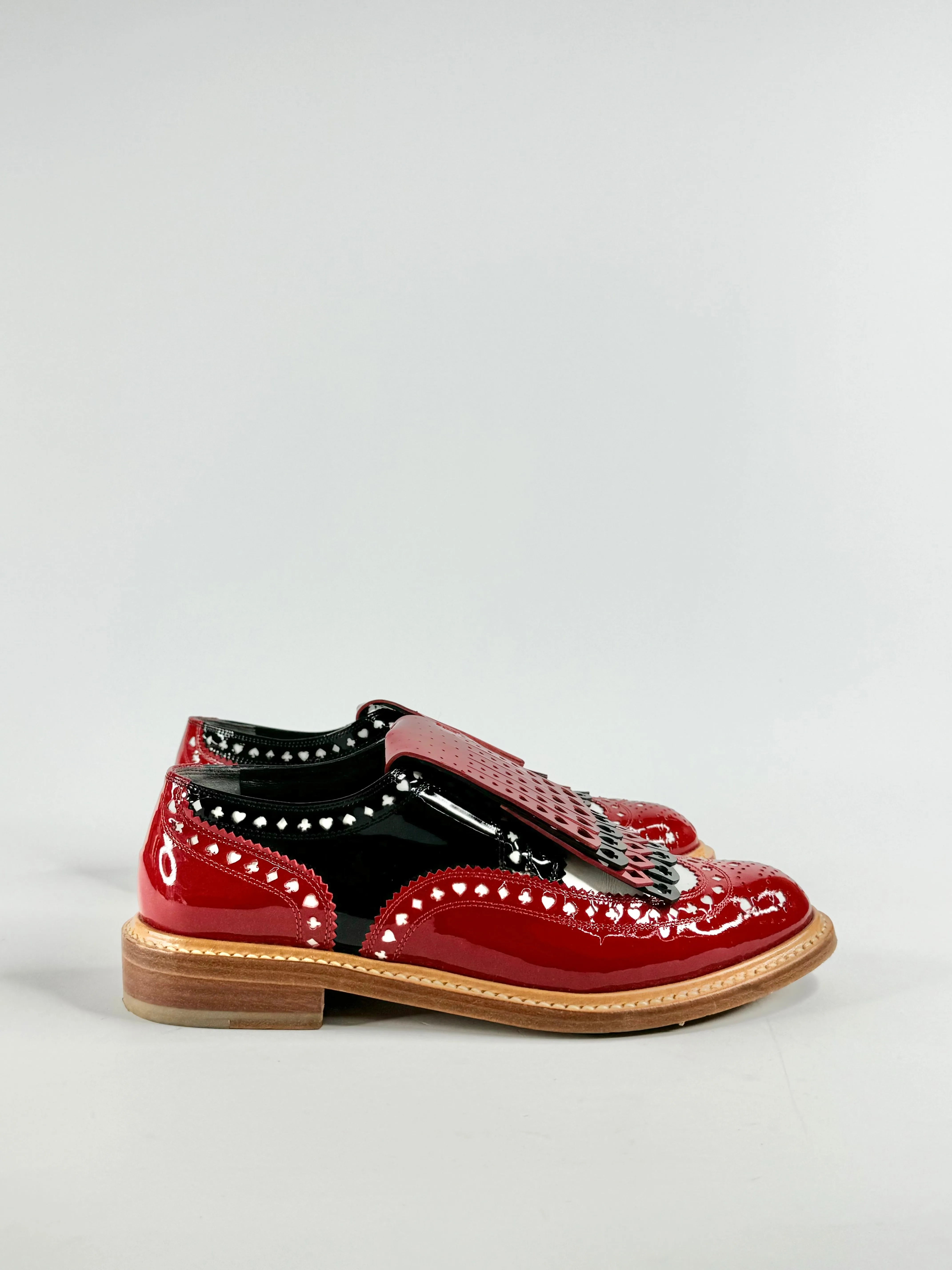 Robert Clergerie Disney Card Suits Cut Out Fringed Red Black Brogues - EU38