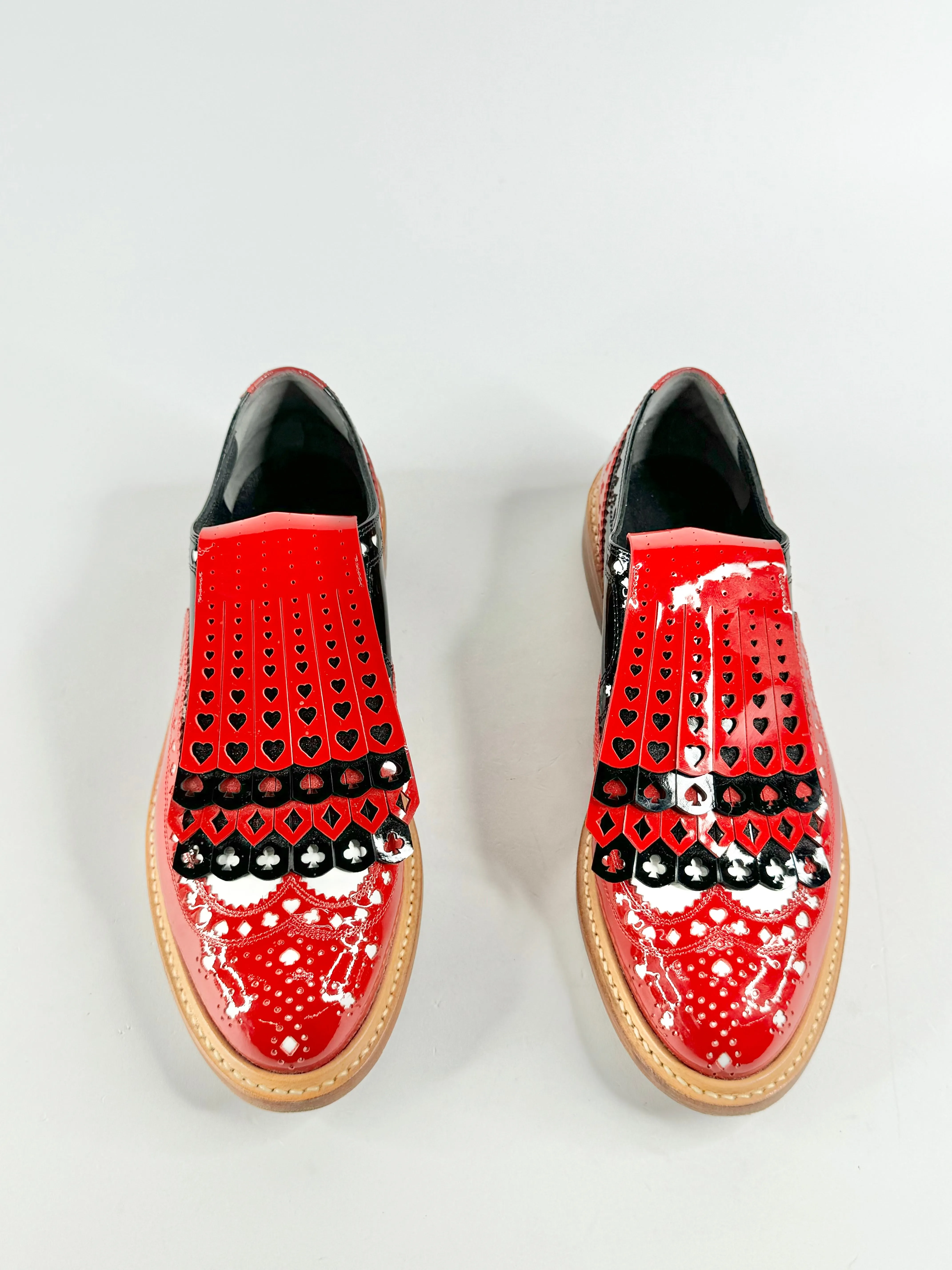 Robert Clergerie Disney Card Suits Cut Out Fringed Red Black Brogues - EU38