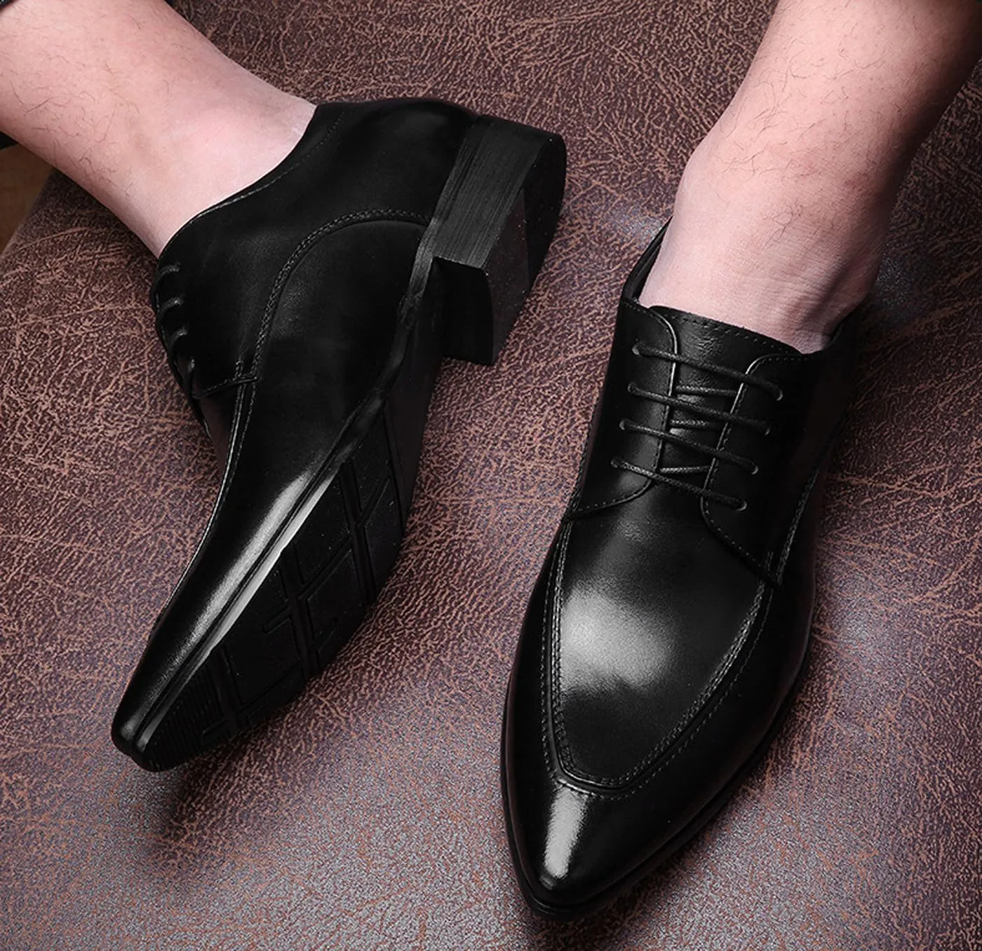 Santimon Men's Classic Oxfords Dress Shoes - Handmade Genuine Cowhide Leather, Non-Slip Rubber Sole, Pointed Toe Derby Shoes for Wedding, Business & Casual Wear