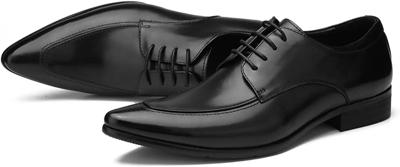 Santimon Men's Classic Oxfords Dress Shoes - Handmade Genuine Cowhide Leather, Non-Slip Rubber Sole, Pointed Toe Derby Shoes for Wedding, Business & Casual Wear