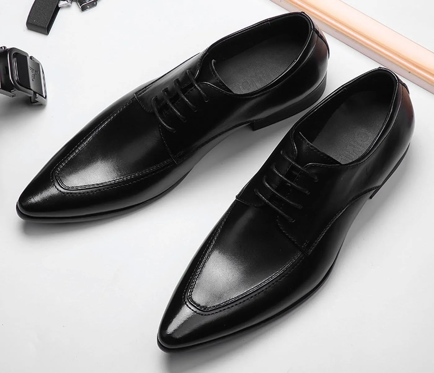 Santimon Men's Classic Oxfords Dress Shoes - Handmade Genuine Cowhide Leather, Non-Slip Rubber Sole, Pointed Toe Derby Shoes for Wedding, Business & Casual Wear