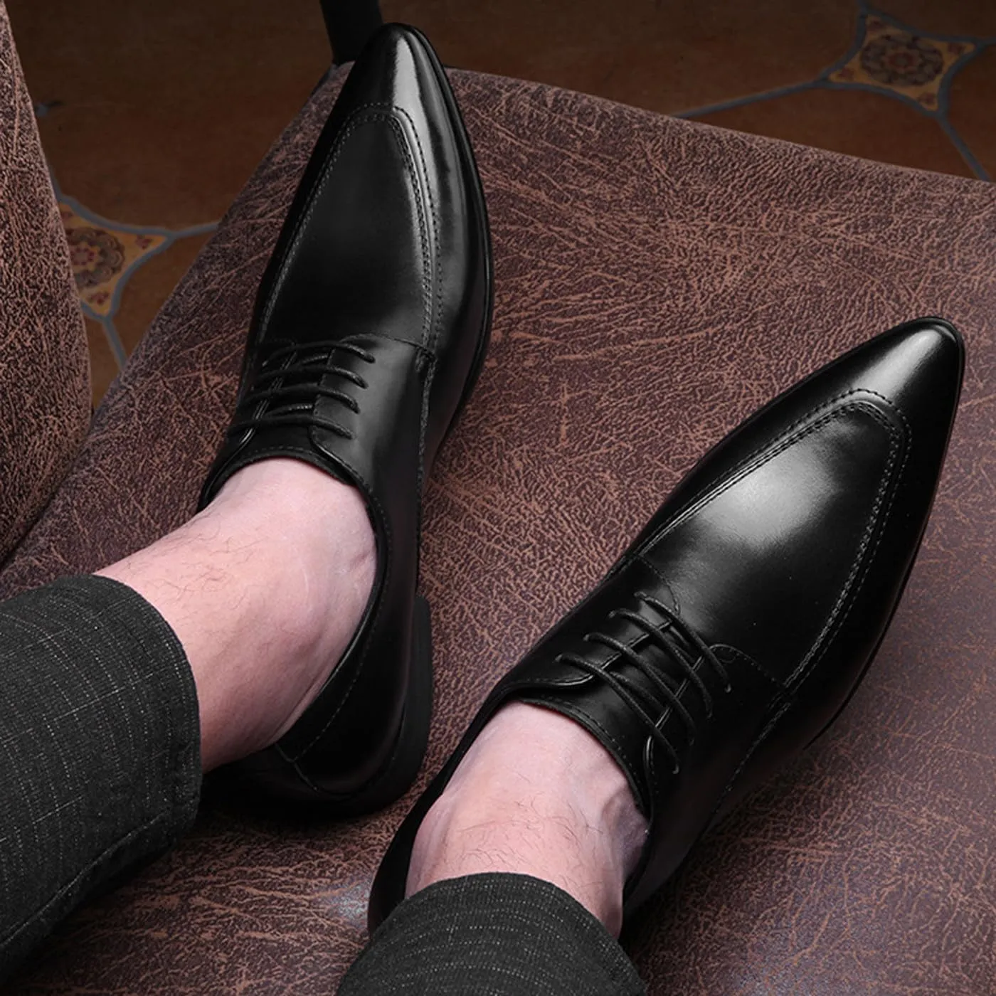Santimon Men's Classic Oxfords Dress Shoes - Handmade Genuine Cowhide Leather, Non-Slip Rubber Sole, Pointed Toe Derby Shoes for Wedding, Business & Casual Wear