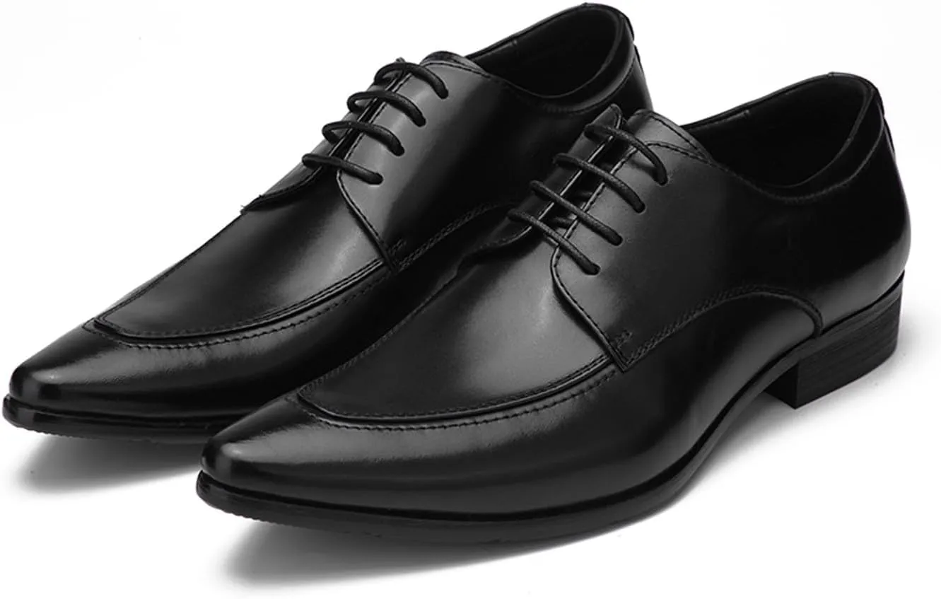 Santimon Men's Classic Oxfords Dress Shoes - Handmade Genuine Cowhide Leather, Non-Slip Rubber Sole, Pointed Toe Derby Shoes for Wedding, Business & Casual Wear