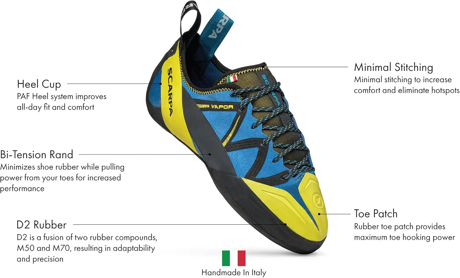 SCARPA Men's Vapor Lace Rock Climbing Shoes for Sport Climbing and Bouldering
