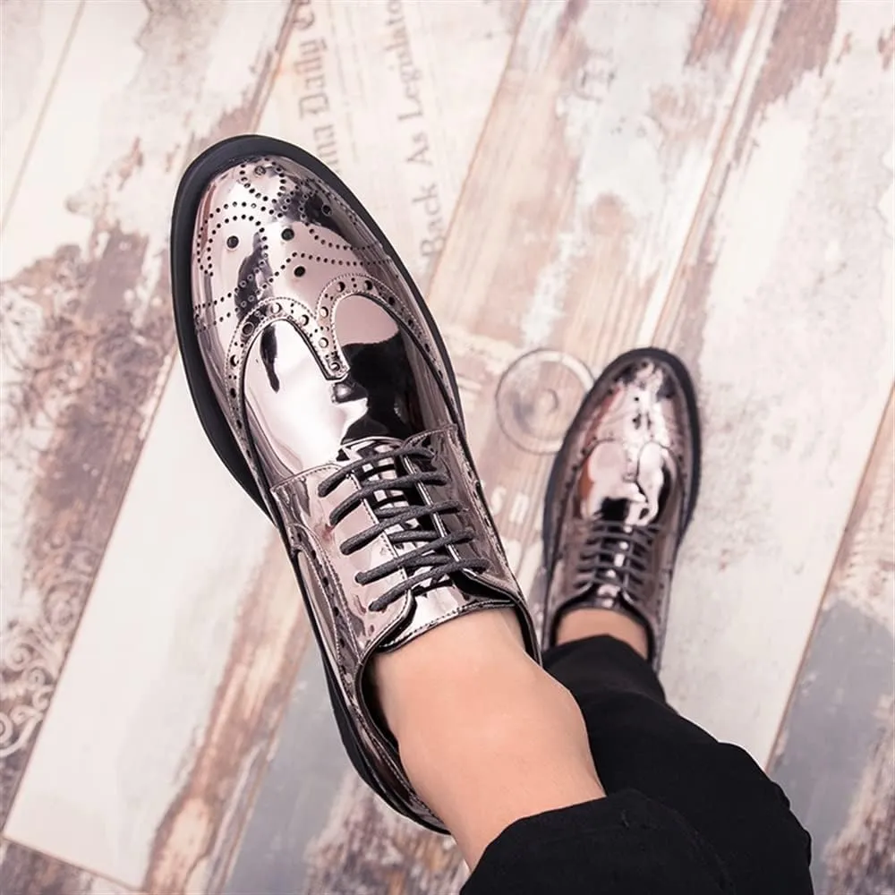 Shoes Dress Oxford for Men Lace Up Brogue Embossed Wing tip Shiny Derby Shoes Vegan Leather Block Heel Anti-Slip Rubber Sole Classic