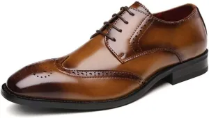 Shoes Dress Oxford for Men Lace Up Wing Tip Brogue Derby Shoes Cowhide Block Heel Non Slip Anti-Slip Business Suitable for Many Occasions