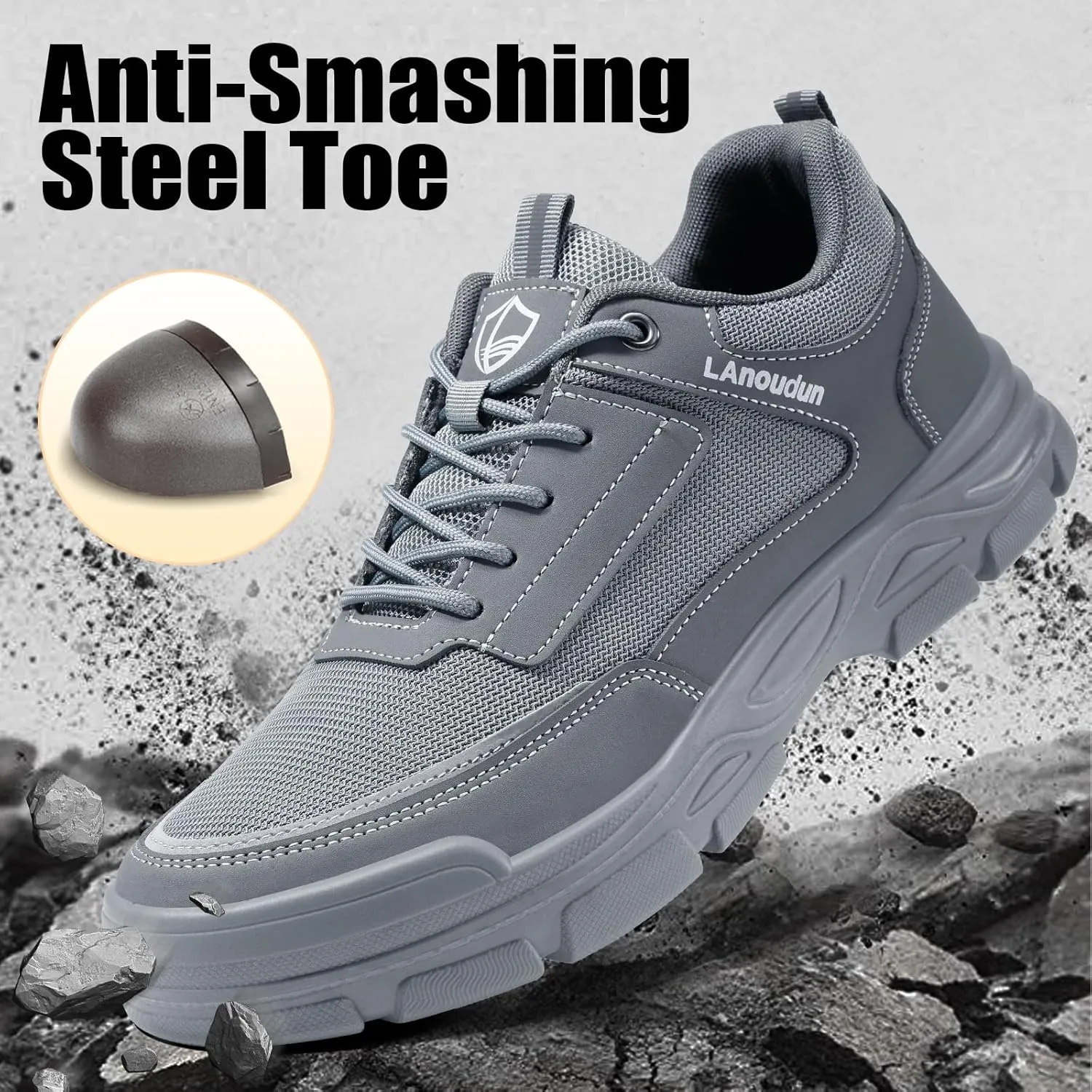 Steel Toe Shoes for Men Lightweight Work Shoes Comfortable Mens Work Boots Indestructible Safety Shoes for Men Industrial Construction Steel Toe Sneakers Soft Mens Work Shoes