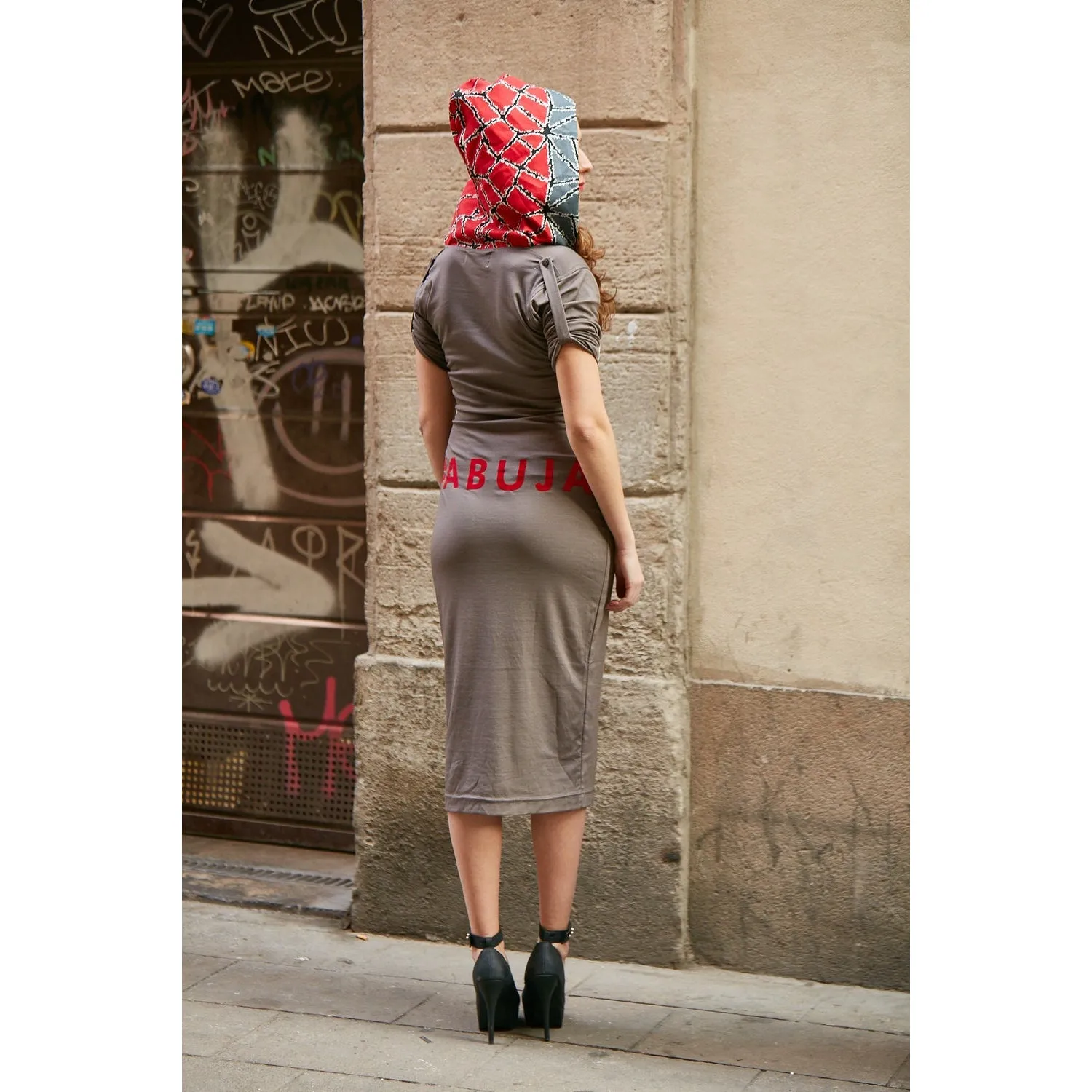 VELVET APPLIQUE LUV ABUJA HOODED MIDI DRESS