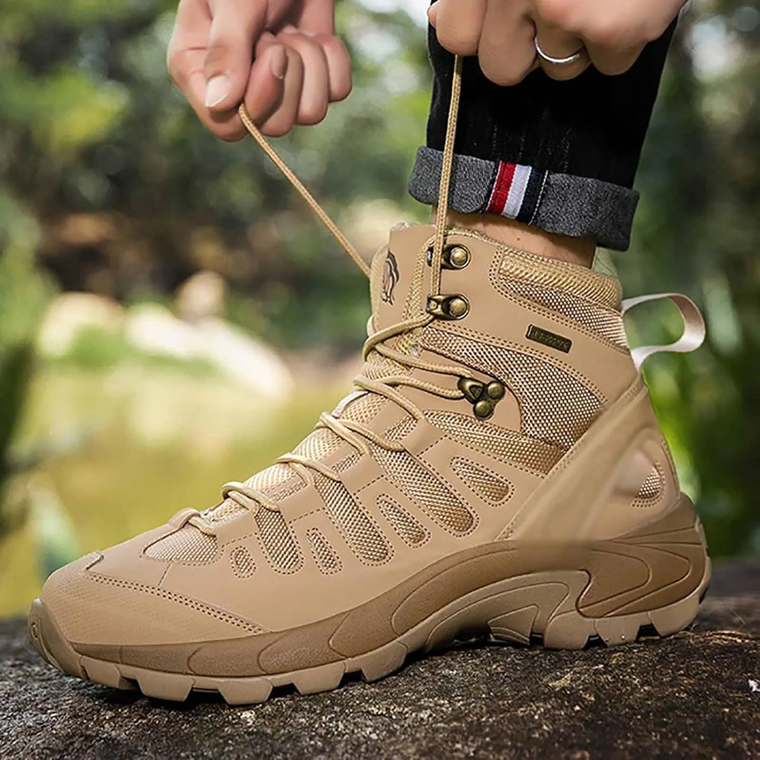 Waterproof Military Tactical Work Boots, Men's Tactical Army Boots with Sports Socks Lightweight Combat Boots Outdoor Hunting Jungle Hiking Boots