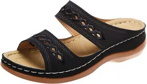 Women's Beige, Black, White Platform Wedge Sandals - Orthopedic Comfortable Arch Support - Slip On Dressy Summer Flip Flops - Casual Walking Wedges