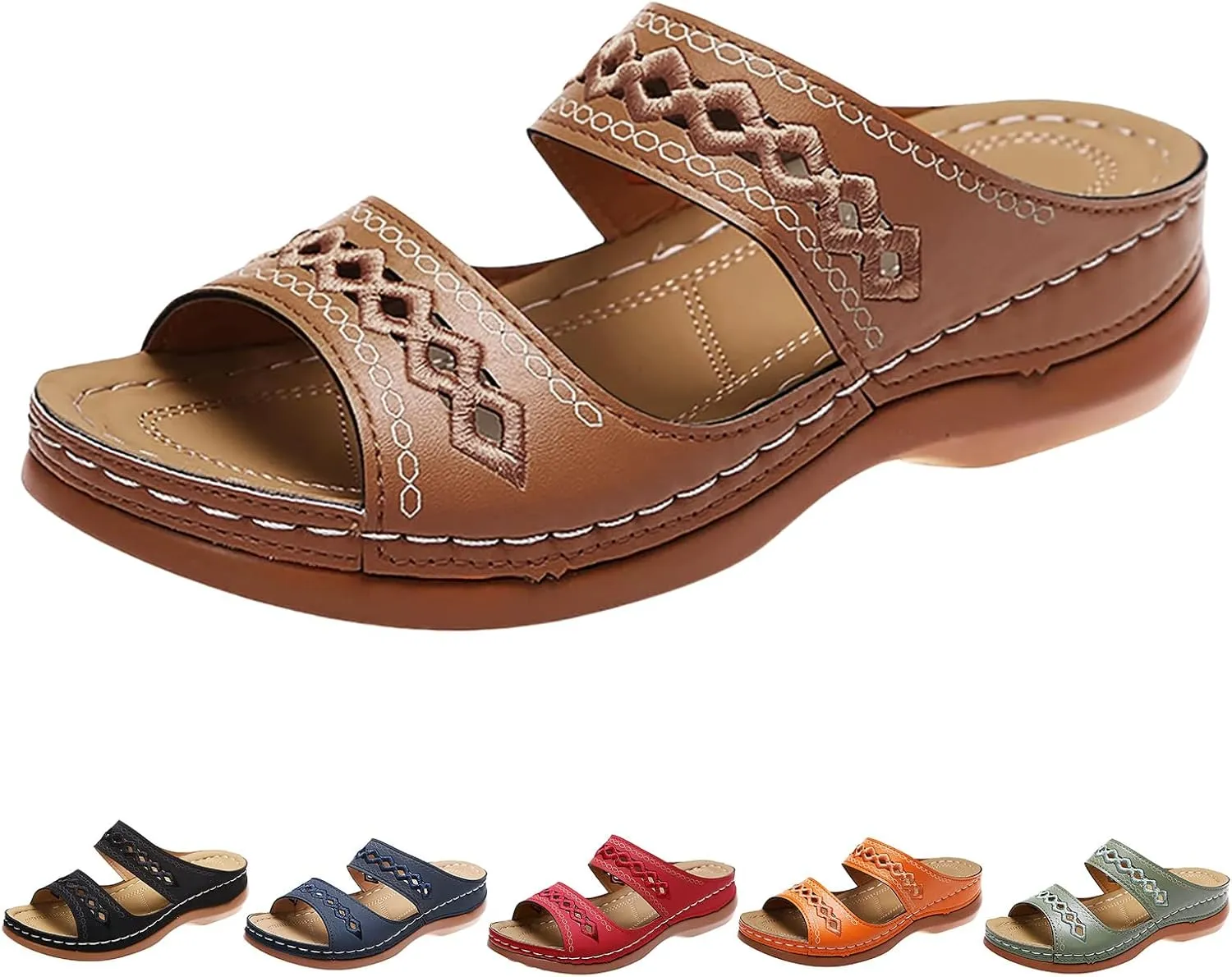 Women's Beige, Black, White Platform Wedge Sandals - Orthopedic Comfortable Arch Support - Slip On Dressy Summer Flip Flops - Casual Walking Wedges