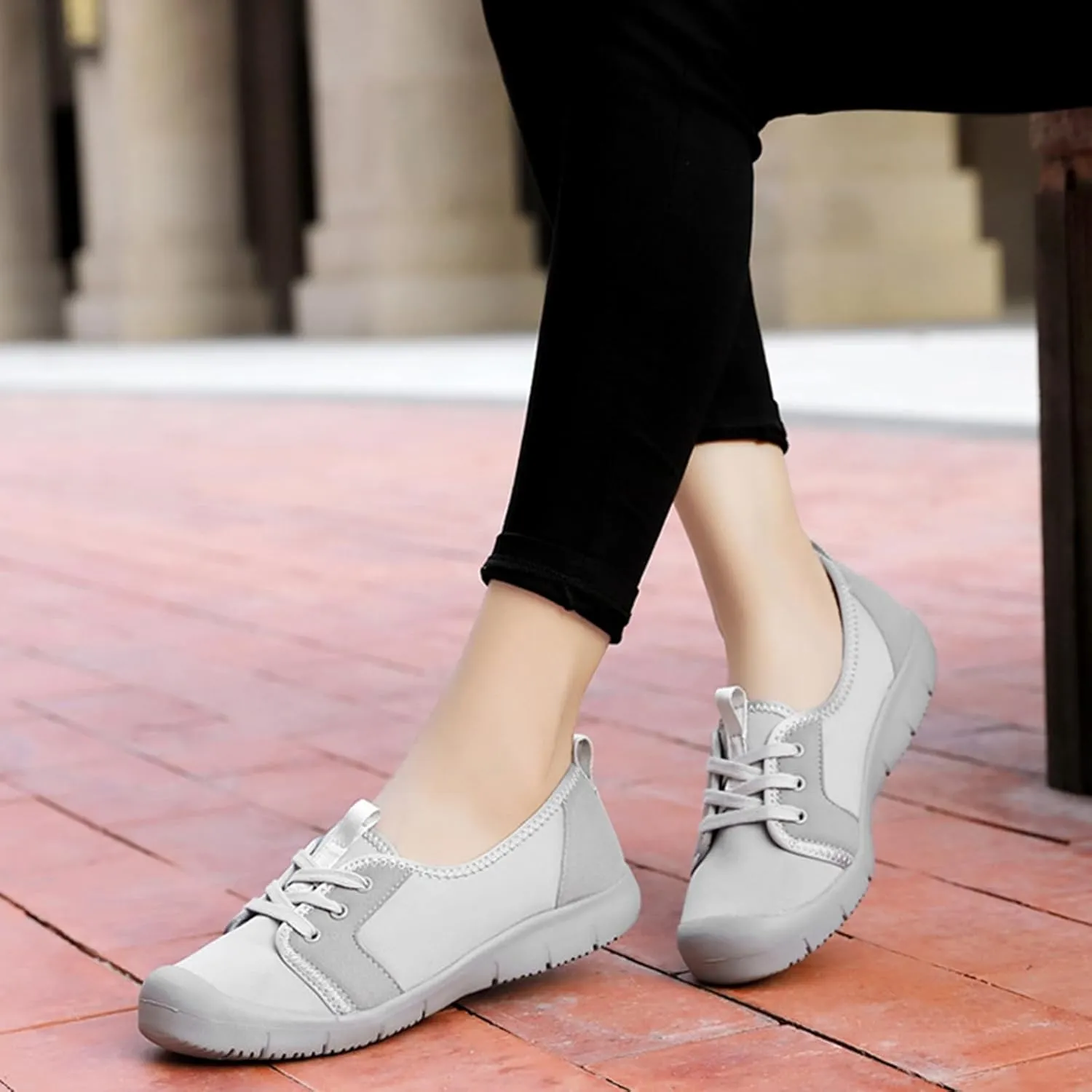 Women's Canvas Slip On Orthopedic Walking Shoes Comfortable Round Toe Shallow Mouth Lace Up Loafers Breathable Lightweight Casual Run Shoes