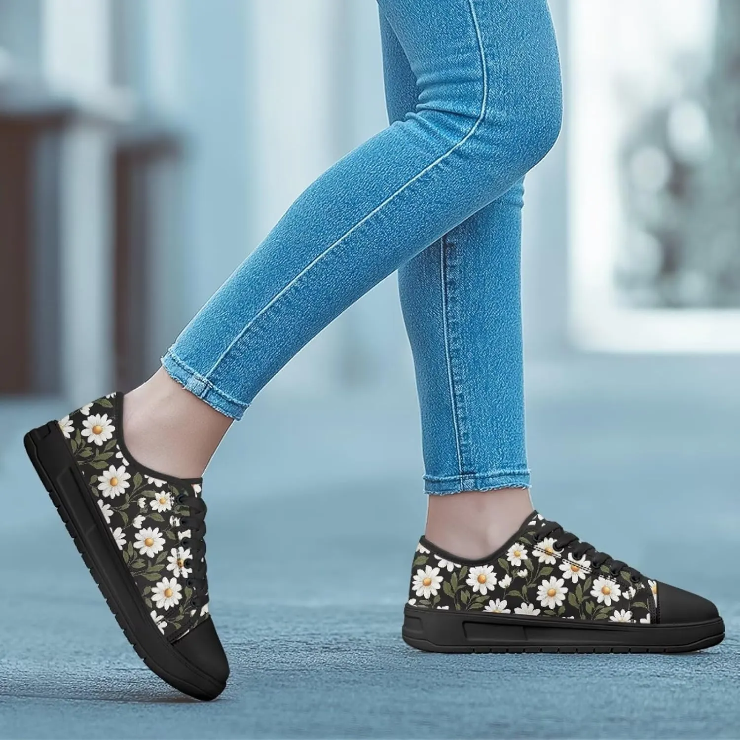 Women's Canvas Slip On Shoes Fashion Canvas Casual Sneakers Lightweight Soft Tennis Shoe Size 6-13.5 Black Sole