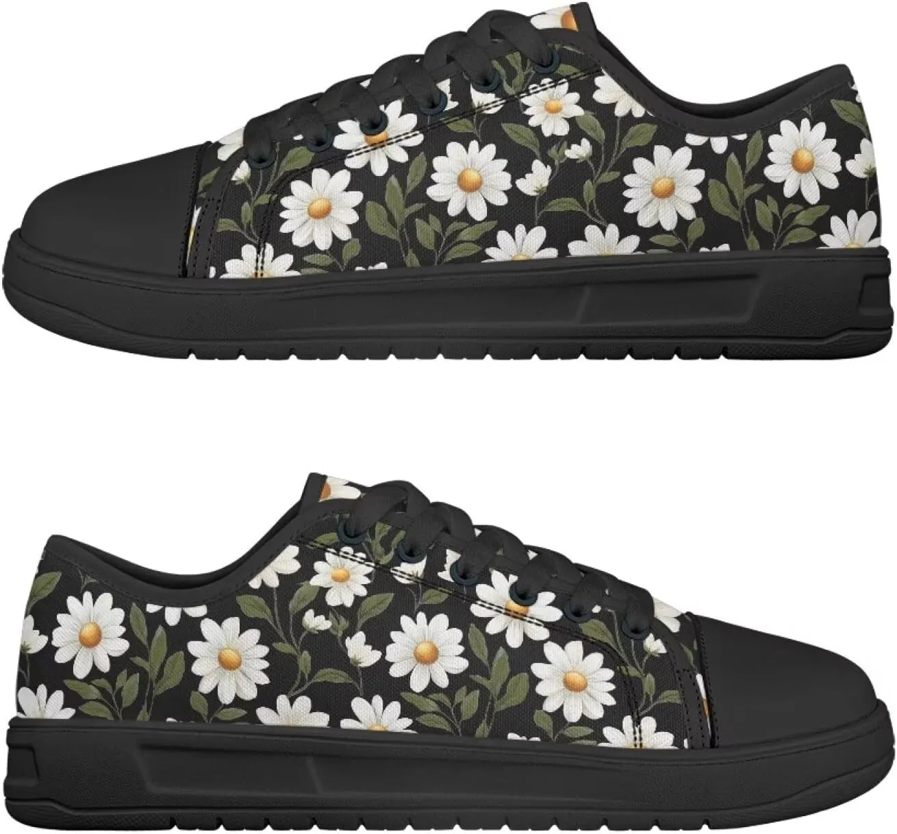 Women's Canvas Slip On Shoes Fashion Canvas Casual Sneakers Lightweight Soft Tennis Shoe Size 6-13.5 Black Sole