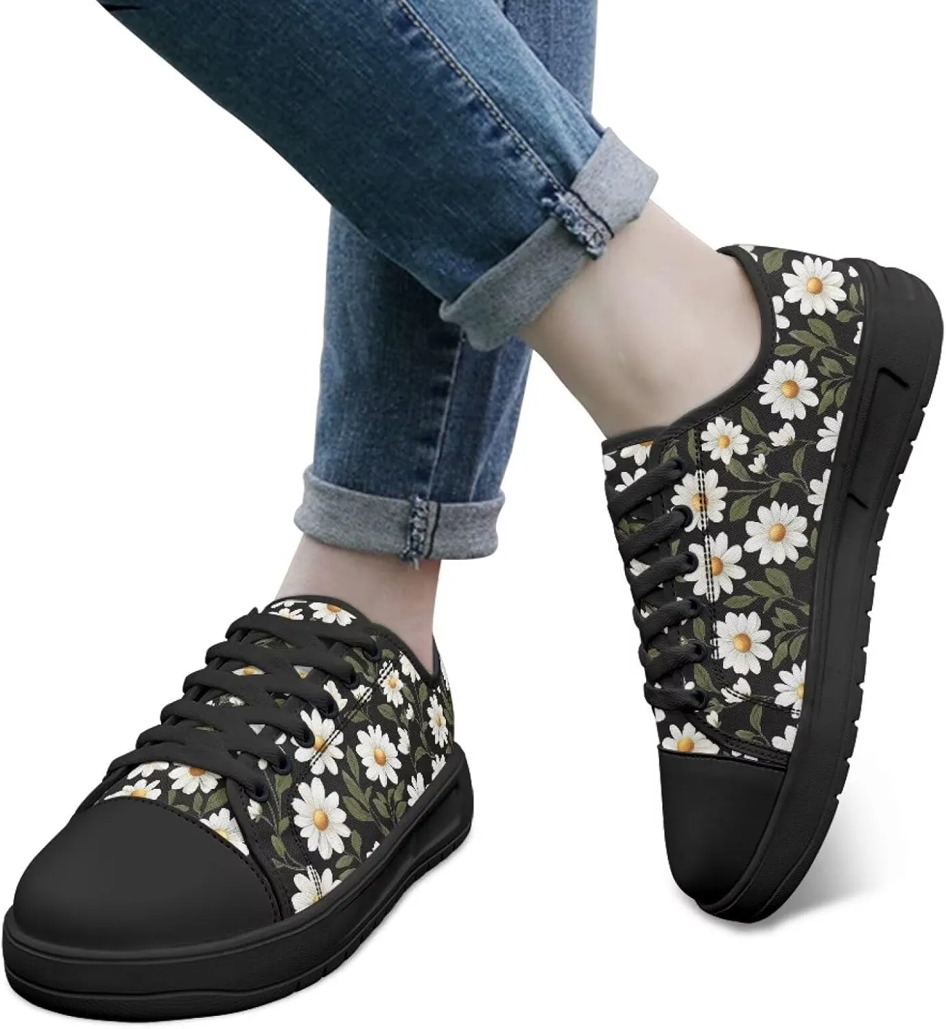 Women's Canvas Slip On Shoes Fashion Canvas Casual Sneakers Lightweight Soft Tennis Shoe Size 6-13.5 Black Sole