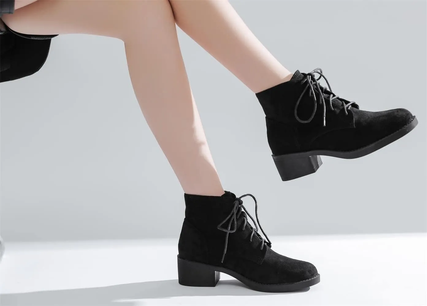 Women's Lace Up Chunky Heel Ankle Boots Ladies Derby Saddle Boots