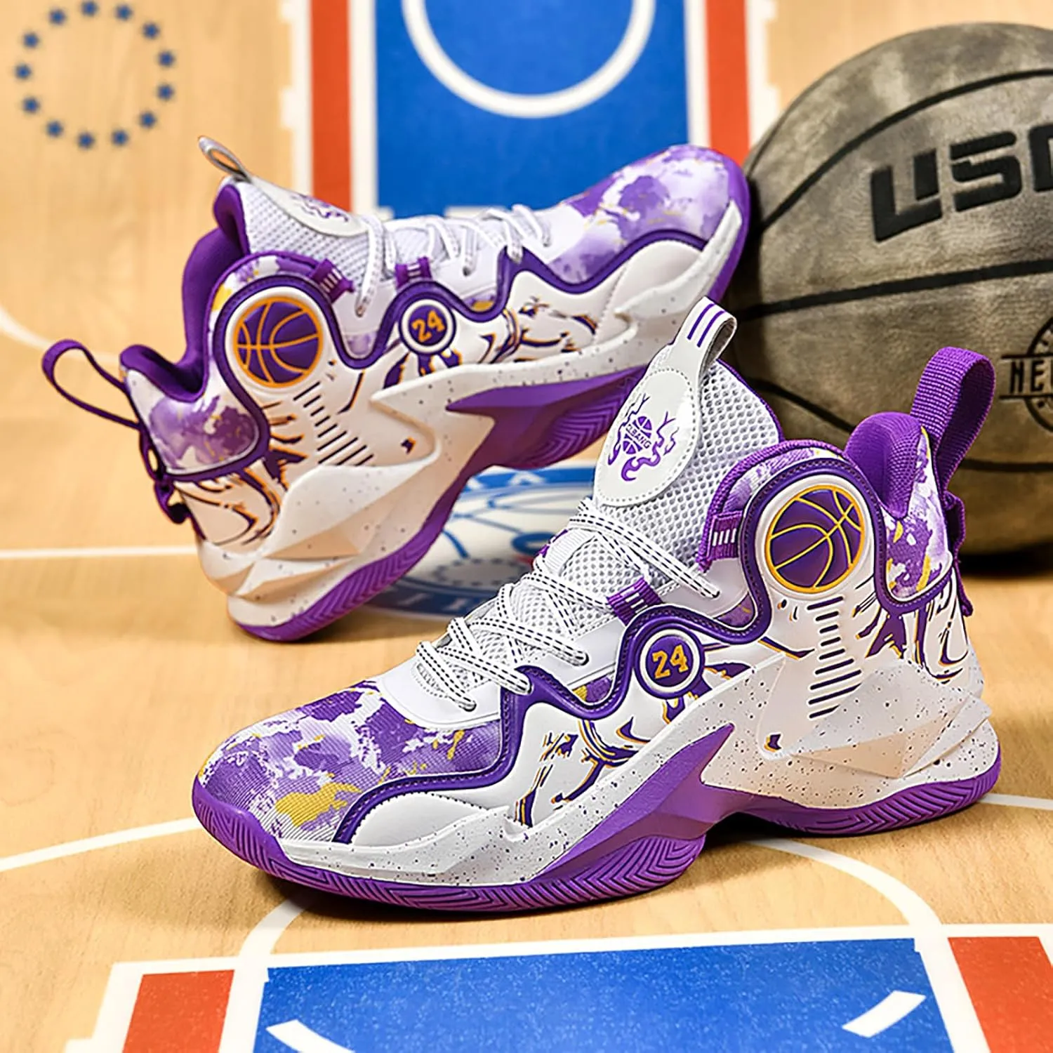 Women's Men's Basketball Shoes No-Slip Breathable Outdoor Shoes Fashion Graffiti Training Shoes